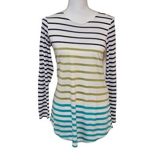 J Jill Womens Top Sz Petite XS White Striped Long‎ Sleeve Tunic Length Shirt